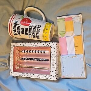 Teacher mug, pens, and sticky note  bundle